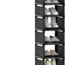 Narrow Shoe Rack 8 Tier, Slim Vertical Shoe Organizer for Small Spaces, Stackable Shoe Storage Shelf with Metal Frame & Fabric Shelves, Shoe Rack for Closet Entryway Bedroom