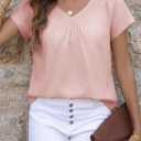 Falechay Women's Blouses Summer Short Sleeve Boho Tops V Neck Pleated Casual Flowy Loose Fit Cute Basic Tunic (XL)