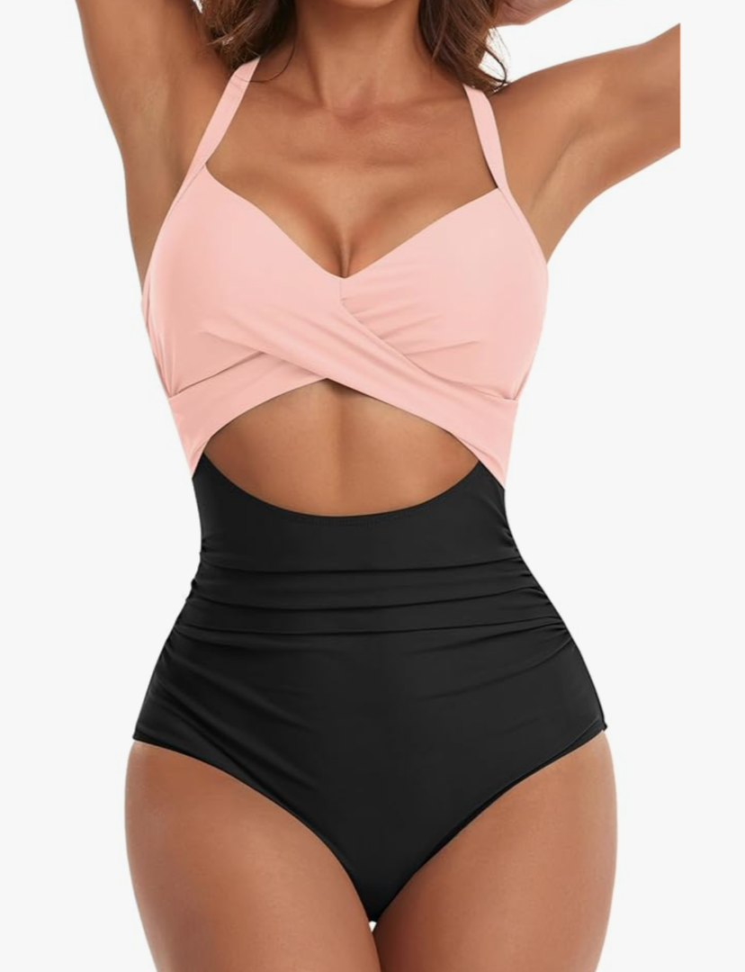 SUUKSESS Women's One Piece Swimsuits Tummy Control Cutout High Waisted Bathing Suit Wrap Tie Back 1 Piece Swimsuit L