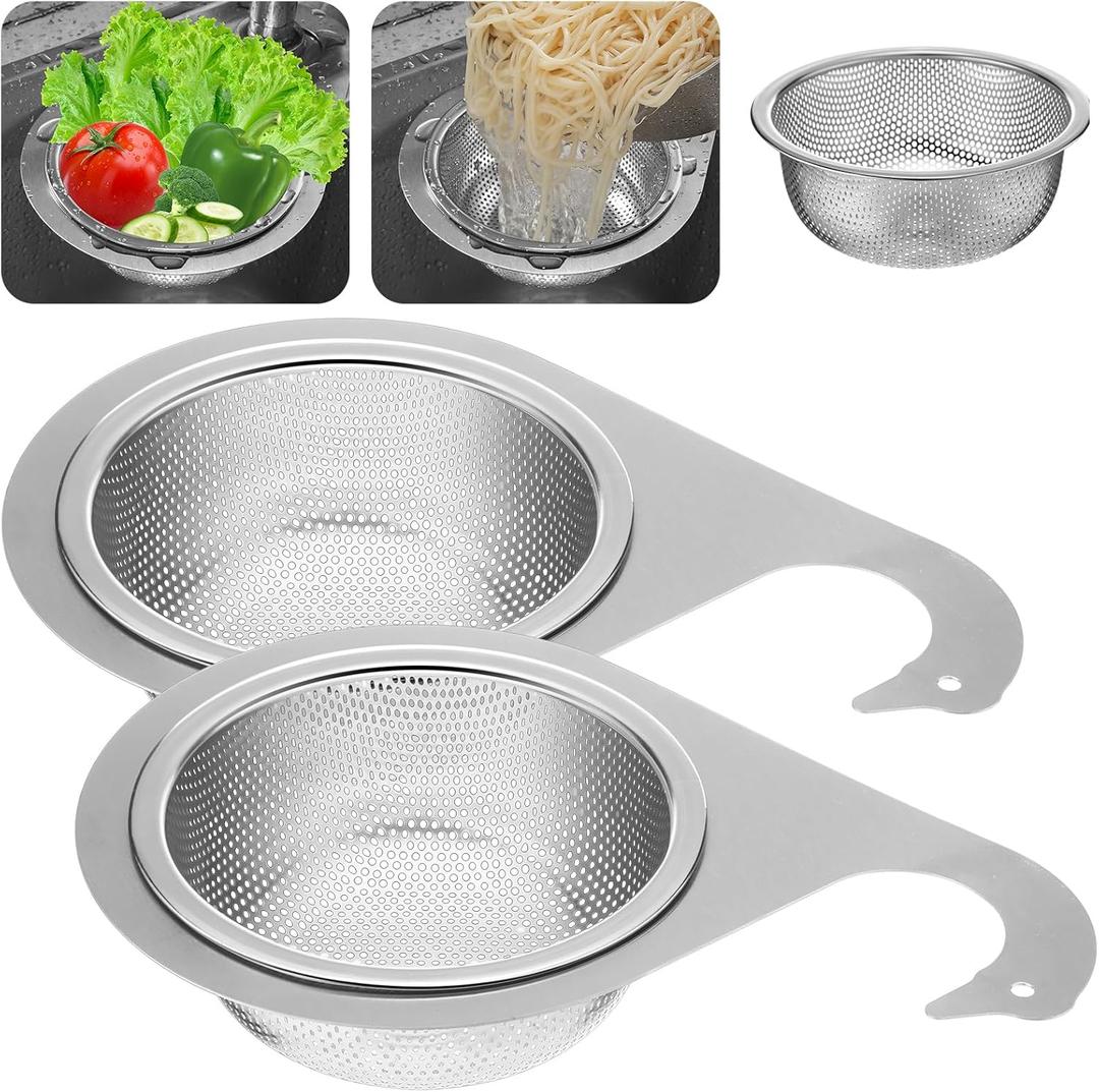 Honeydak 2 Pcs Stainless Steel Swan Sink Strainer Basket Multifunction Hanging Sink Colander Drain Basket Sink Food Waste Filter Quick Draining Kitchen Corner Tool on Faucet for Fruit Vegetable