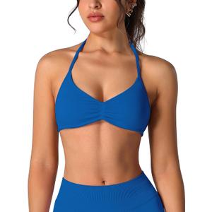 ABOCIW Women Seamless Halter Sports Bra Open Back Padded Gym Workout Crop Tank Tops Low Impact Bra (Large, #1 Enchanted Blue)