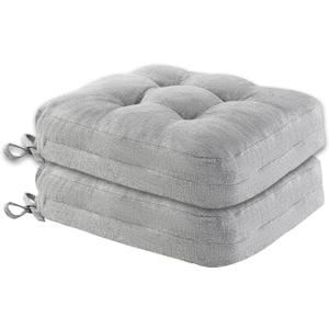 Dining Chair Cushions Set of 2, Double-Layer Memory Foam Kitchen Seat Cushions, Non-Slip Thickened Chairs Pads with Ties, 16.5"x16.5"x 3.5", Grey