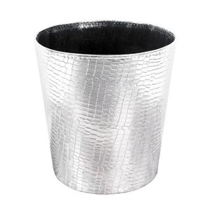 Leather Can, Decorative Waste Basket, 10L Capacity Small Waste Paper Basket, Waterproof Garbage Can for Bathroom, Bedroom, Office, Kitchen and Living Room - Silver