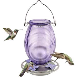 Nature's Way Hanging Glass Hummingbird Feeder for Outdoor Decor, 29 Ounce Capacity Nectar Feeder, 4 Easy to Clean Flexible Ports, Purple Lilac (No Color)