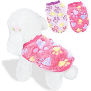 2 Pack Dog Sweaters for Small Dogs Girl Boy Winter Fleece Dogs Clothes Cute Warm Puppy Sweater Chihuahua Teacup Dog Clothes Pet Outfit Pink Blue (Purple, XX-Small(for 1.6-3lb))
