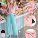3 Pack Girls Capri Pants Kids Wide Leg Sweatpants Casual Elastic Waist Drawstring Summer with Pockets 5-16Y
