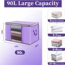 90L Clothes Blanket Storage Bags, 6 Pack Under Bed Storage Bins with Lids, Foldable Closet Organizer with Reinforced Handles for Clothing, Blanket, Comforters, Bed Sheets, Pillows and Toys, Purple