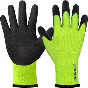 Kebada T3 Winter Work Gloves for Men and Women, Warm Knit Cold Weather Work Gloves, Thermal Insulated Freezer Gloves, 100% Latex Coating Non-slip Grip, Long Wrist Design, 1 Pair, Green, Large
