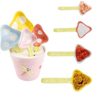 DOERDO Mushroom Measuring Spoons Set Ceramic Measuring Cups Measuring Spoons Set in Pot for Baking, Salt, Sugar