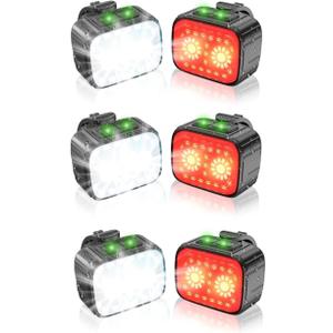 Bike Lights Front and Rear, Bright Rechargeable Bicycle Light 8+12 Modes, Bike Headlight Taillight Set for Night Riding Safety, IPx6 Waterproof Cycling Light with Long Battery Life, 3 Set