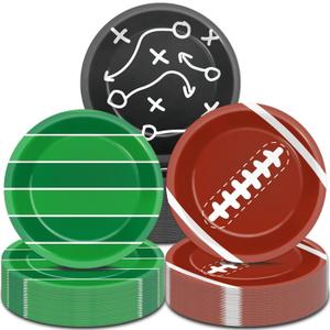 Qyeahkj 48 Pcs Football Party Supplies Football Paper Plates Football Tableware Set Rugby Party Decorations for Sport Game Themed Birthday Party Favors Touchdown Dinner Plates Dessert Plates