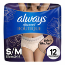 Always Discreet Boutique Incontinence and Postpartum Underwear for Women, Maximum Protection, Small/Medium, Rosy, 12 Count