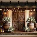 10X8FT Western Country Wedding Backdrop Rustic Barn Door White Flower Bridal Photography Backdrop Farmhouse Shabby Chic Countryside Wedding Party Banner Anniversary Floral Photo Booth Props Background