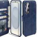 VANAVAGY Wallet Case for Galaxy S25 with RFID Blocking Card Holder,Folio Flip Leather Magnetic Protective Phone Cover with Wrist Strap Phone Case with Kickstand for S25 6.2inch, Navy Blue