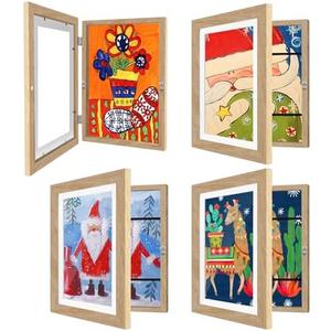 HEPFLANZE 4 Pack Kids Artwork Frames Changeable 8.5 x 11 Inch Children Art Projects Kids Art Frames Front Opening Picture Display Frame, Wood