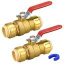 Push Fit Ball Valve, 2 Pack 3/4" Push-Fit Full Port Ball Valve with Disconnect Clip, Push-to-Connect Water Shut Off Valve for Hot and Cold Water, for PEX PVC or Copper Pipes