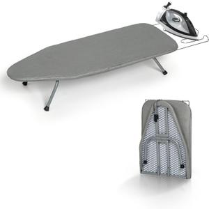 Metal Foldable Tabletop Ironing Board with Iron Rest, Portable Ironing Board Small with Heat Resistant Cotton Cover, RAINHOL Mini Iron Board for Small Space and Travel, 31"x12", Gray