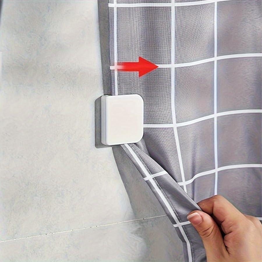 Door Curtain Grips 2 Pack - Clear White Plastic Adhesive Clips No Power Required - Bathroom Shower Tub and Travel Curtain Holders, White, 2pcs