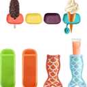 Silicone Popsicle Holder and Sleeves, Reusable Ice Pop Sleeves for Toddlers, No mess Ice Cream Holder for Summer and Birthday Party, Adjustable Clips, Dishwasher Safety, 8pcs, 3-in-1 (4PCS)