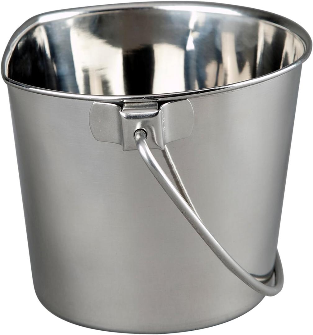 Advance Pet Products 2 Quart Heavy Duty Stainless Steel Flat Side Bucket | Durable Food & Water Pail for Dogs, Cats, Kennels, Cages and Critter Crates | Multi-Purpose Bucket