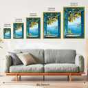 Mediterranean Window View Poster Coastal Wall Art Seaside Wall Decor Lemon Tree Canvas Print For Living Room Bedroom Office 12x16inch Golden frame