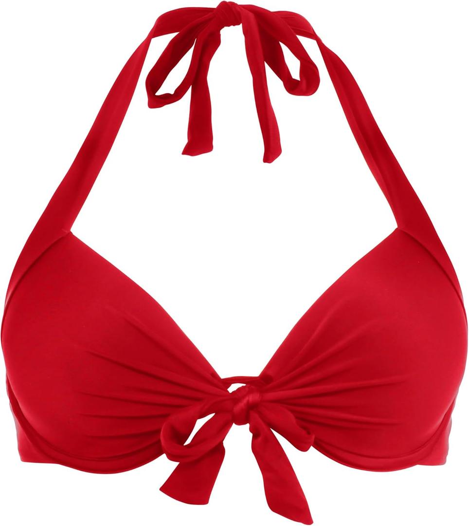 Ocean Blues Women's Push Up Bikini Top Halter Swimsuit Top (Medium, Red)