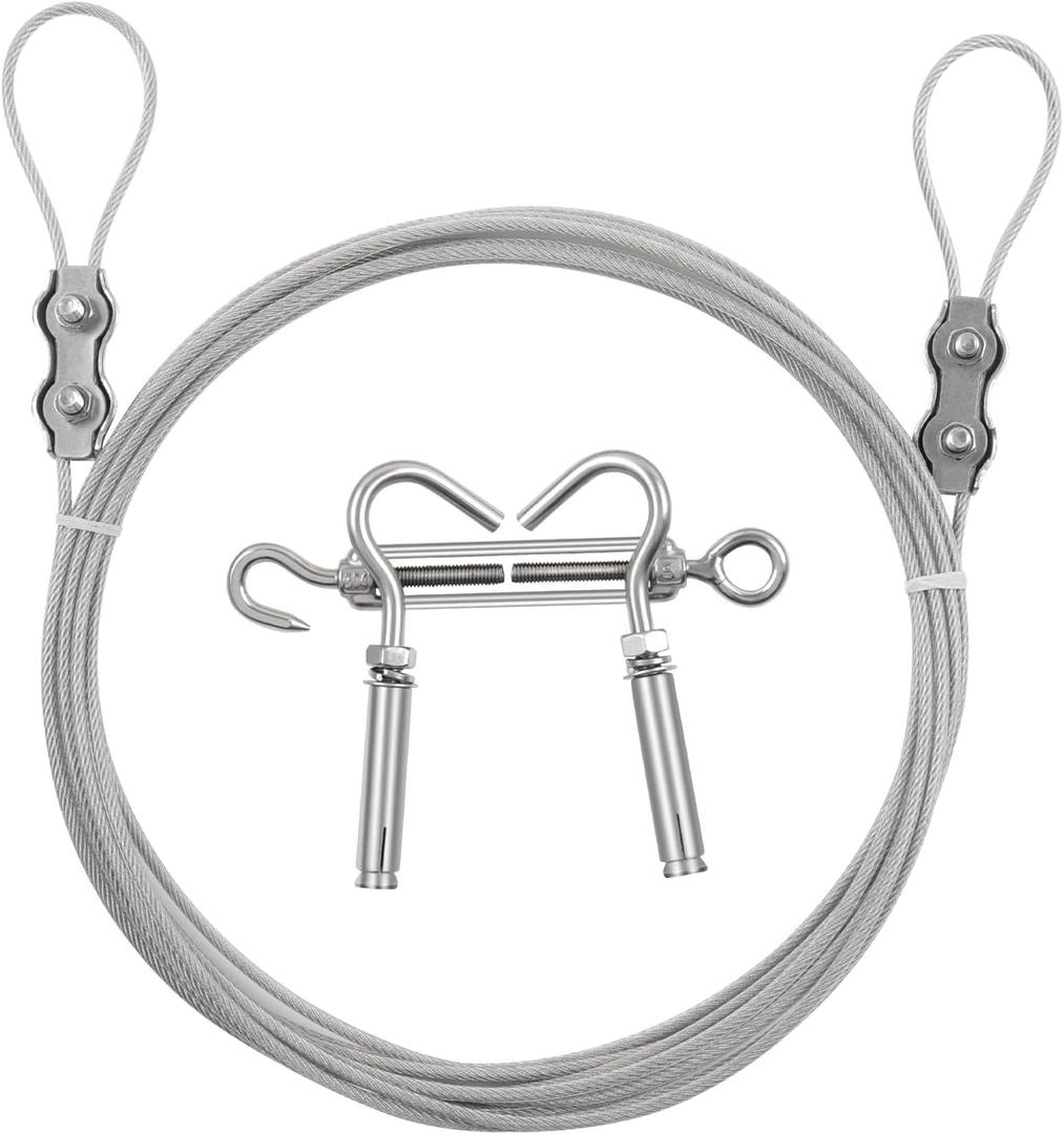 17.4FT/5.3M Stainless Steel Clothes Lines for Hanging Clothes Outside - DEWEL Clothesline Heavy Duty for Wire Curtain Hanging - Windproof Anti-sag Multipurpose Outdoor Clothesline