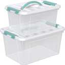 Plastic Storage Bins with Lids, 2 Pack Mixed Sizes (7 Qt, 14 Qt) Clear Box with White Lid, Stackable Organizer Boxes with Latches for Closet, Pantry, Bathroom, Office