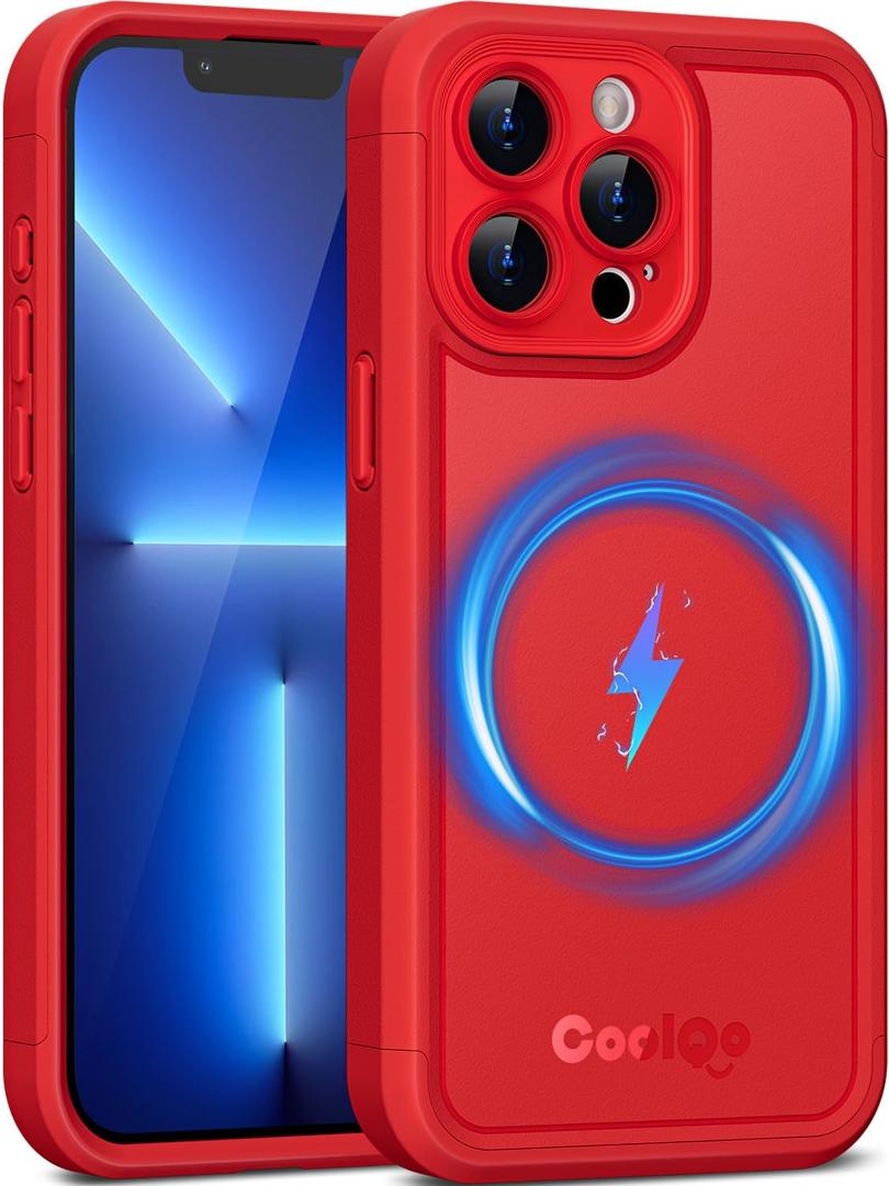 COOLQO Magnetic for iPhone 13 Pro Case, Dual Layer Matte Scratch-Resistant, Red