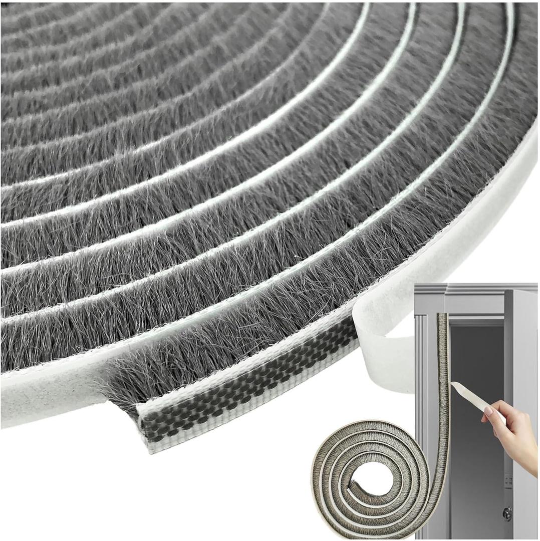 Self-Adhesive Pile Weather Stripping Seal for Sliding Windows and Door Frames, 16.5ft x 11/32 inch, Grey (Gray)