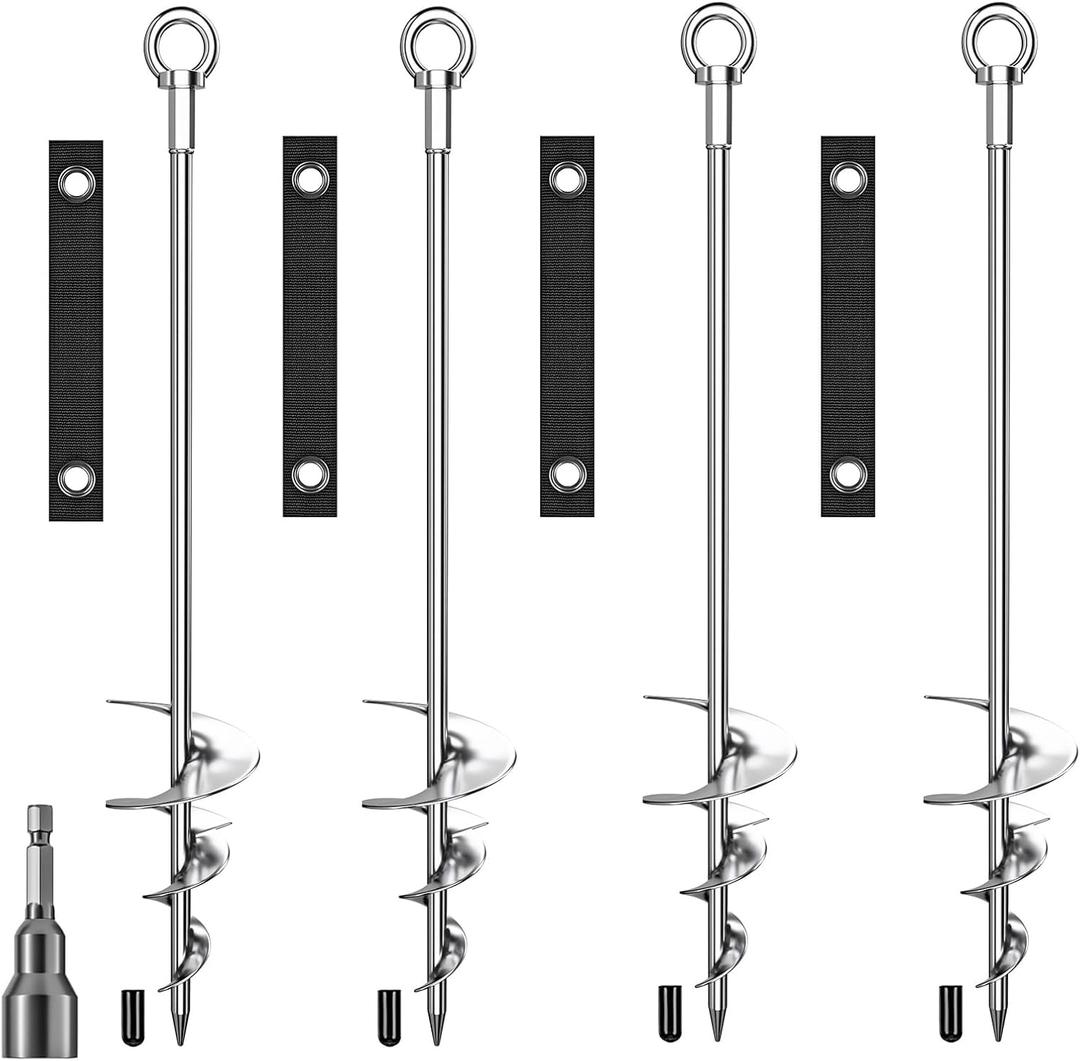 28'' Ground Anchors, Fully Welded Heavy Duty Ground Anchor Screw in Swing Set Anchors Chrome Plating Anti Rust Trampoline Anchor with Straps for Dogs, Trampoline Stakes Resistant High Wind