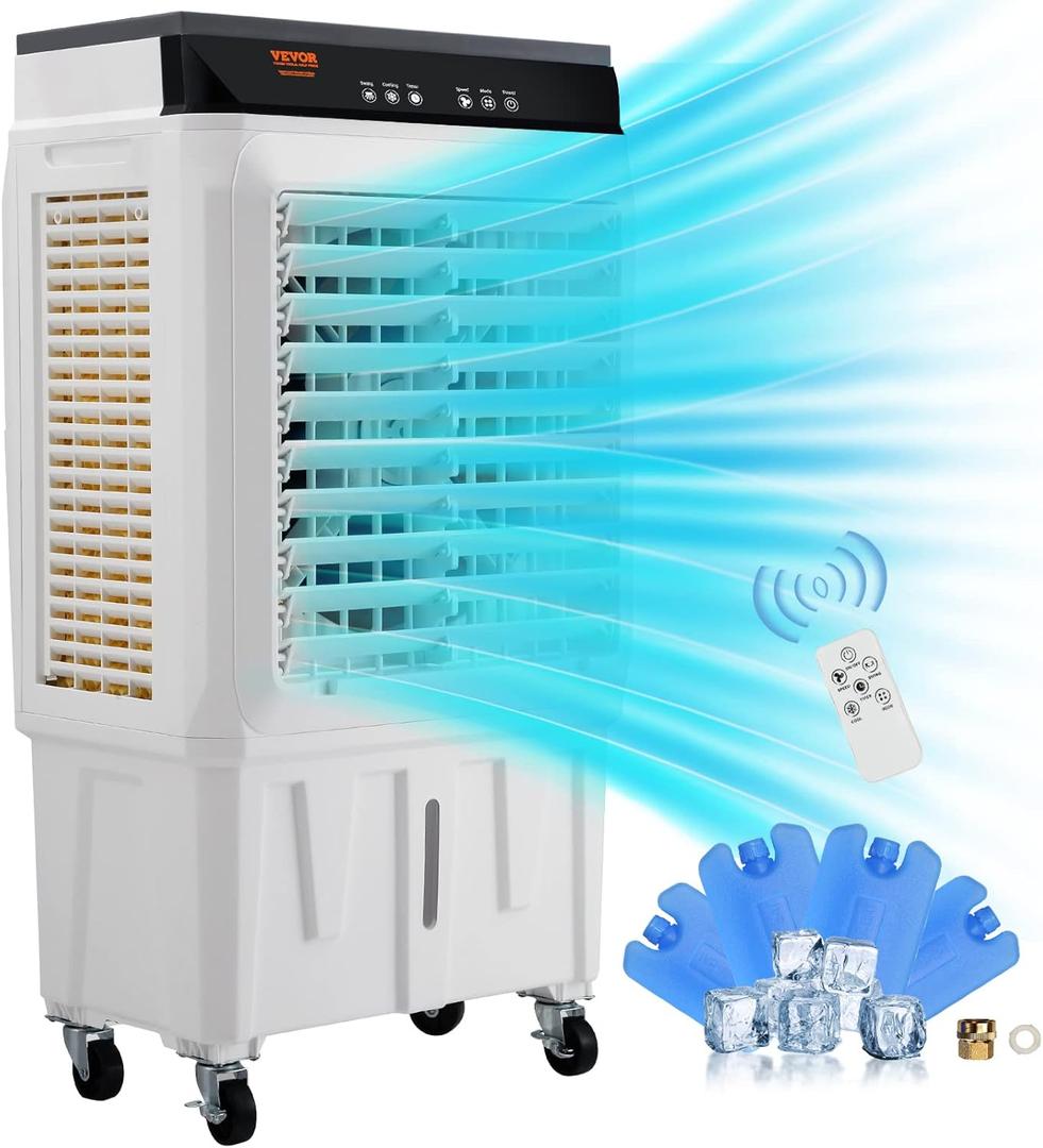 VEVOR Evaporative Air Cooler,2100 CFM 13X34 inch Air Cooler,3 Speeds and 12H Timer Portable Air Conditioner,Energy-Saved Swamp Cooler for party,pool and patio,7 Gal Water Tank & 750 Sq.Ft