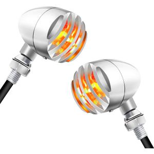 NTHREEAUTO Universal Motorcycle Blinkers Bullet LED Turn Signals Indicator Front Compatible with Harley Dyna, Honda Shadow, Kawasaki Vulcan, Yahama, Bobber, Suzuki 12V Motorbikes (Chrome/Amber)