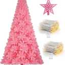 KTKDE 6ft Artificial Pink Christmas Tree, Xmas Tree with 1005 Branch Tips and Decorations(Pink Top Star, 2set 200 Tips Battery Boxes Powered) Metal Stand, Suitable for Home Office Store Bar