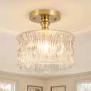 Semi Flush Mount Ceiling Light,Vintage Hallway Lights Fixture Ceiling 10.62" in Ceiling Lighting for Closet Hallway Kitchen Dining Room,E26 Base Bulb not Included (Striped Transparent)