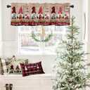 3 x Window Valance Rod Pocket Panel for Kitchen Bedroom Window Merry Christmas Gnome with Xmas Hat Valances Short Curtain Bathroom Treatment Drapes Rustic Wood Plank 42x18in