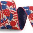 LaRibbons Patriotic Ribbon Wired, 4th of July Reversible Celebration Balloons and Navy Ribbon 2.5 Inch x 12 Yards Continuous for Independence Memorial Day Gift Wrapping DIY Crafts