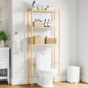 3 Tier Over The Toilet Organizer Rack Bamboo, Freestanding Bathroom Toilet Storage Shelf, Space Saving and Easy to Install, Adjustable Feet, Adjustable Bottom Rod