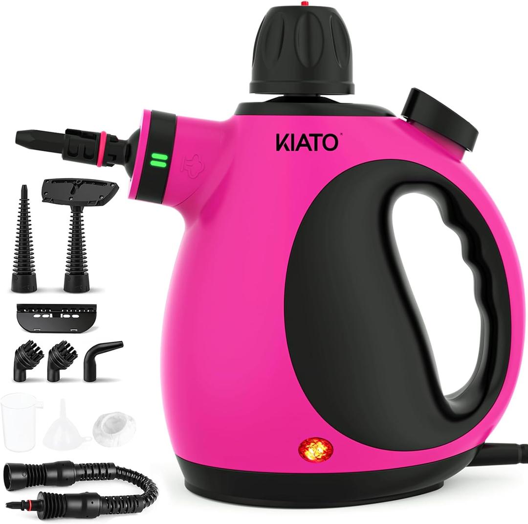 Kiato Handheld Steam Cleaner, 10 in 1 Hand Held Steamer for Cleaning, Portable Pressurized Steamer for Home Use, Bathroom, Mini Steam Cleaners for Upholstery Furniture Sofa Couch Floor Tile Grout (Shock Pink)