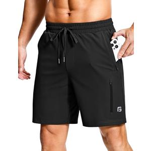 Men's Workout Shorts with Zipper Pockets 7 Inch Quick Dry Lightweight Gym Athletic Running Yoga Sweat Drawstring Shorts for Men Black M