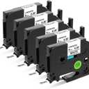 TZe-221 TZe221 TZe TZ Tape 9mm 0.35 Laminated White Replacement for Brother Label Maker Tape 9mm P Touch Label Tape, Compatible with Brother PT-D220 PT-D210 PT-H110 PT-1890, 3/8 Inch, 5-Pack (Black on White)