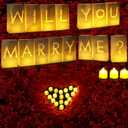 Lanties 2230 Pcs Wedding Proposal Decorations Will You Marry Me Lighted Letters Sign Red Artificial Rose Petal Luminary Paper Bags Flameless LED Candle Tealight for Romantic Night