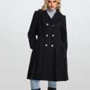 2026 Spring Coats for Women Double Breasted Lapel with Pockets A-line Coat (Black, L)