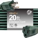 GE Outdoor Extension Cord, Long Heavy Duty Power Cord, 13 Amp 20 Ft 16AWG 3 Prong Extension Cord Outdoor, ETL Listed, Green, 81599