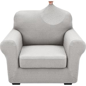XINEAGE 2026 New 2 Pieces Chair Covers with Arms Super Stretch Chair Slipcover for Living Room Pet Dog Universal Slip Cover Anti Slip Armchair Furniture Protector (Silver Grey), 31"-46"(1 Cushion)