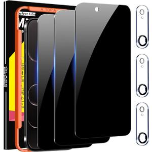 2 x Milomdoi 3 Pack Privacy Screen Protector for iPhone Air [Phone Case Friendly for 17 Air] Accessories Private Film, 3 Pacs Tempered Glass Camera Lens Protector, with Mounting Frame for Apple Anti Spy