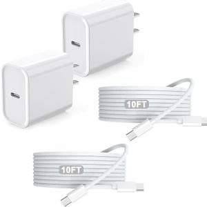iPhone 17 16 Charger,2Pack USB C Wall Charger Block Chargers Fast Charging with 10FT USBC to C Woven Cable for iPhone 17/17 Pro/17 Pro Max/17 Air/iPhone 16/16 Plus/16 Pro Max/16E/15/15Pro,iPad Pro