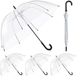 Fabbay 4 Pcs Clear Umbrella Auto Open Dome Windproof Umbrella with J Hook Handle for Wedding Graduation Events (34.64 Inch, White Handle)