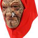 Halloween Old Lady Mask Scary Realistic Old Women Costume Horror Smoking Granny with Red Hood Grandma Latex Headgear for Adults Party Funny Cosplay