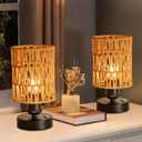 Wireless Table Lamp Charging Set—2 Piece Beige,4000mAh Rechargeable Table Lamp,Touch-sensitive Button Dimming,Ideal for Bedrooms,Bathrooms and Dining Rooms,Includes Woven Lampshade and Warm Light Bulb